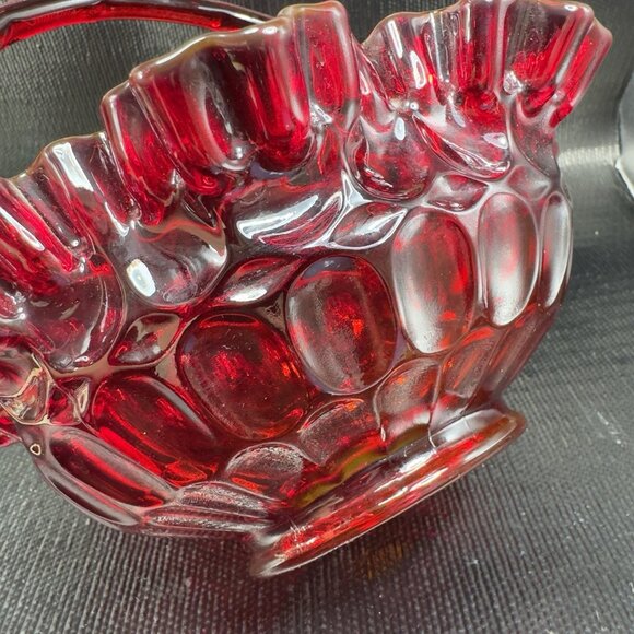 Fenton Ruby Red Glass Basket Bowl Ruffled Edge Amberina Vintage Decor - Picture 5 of 16